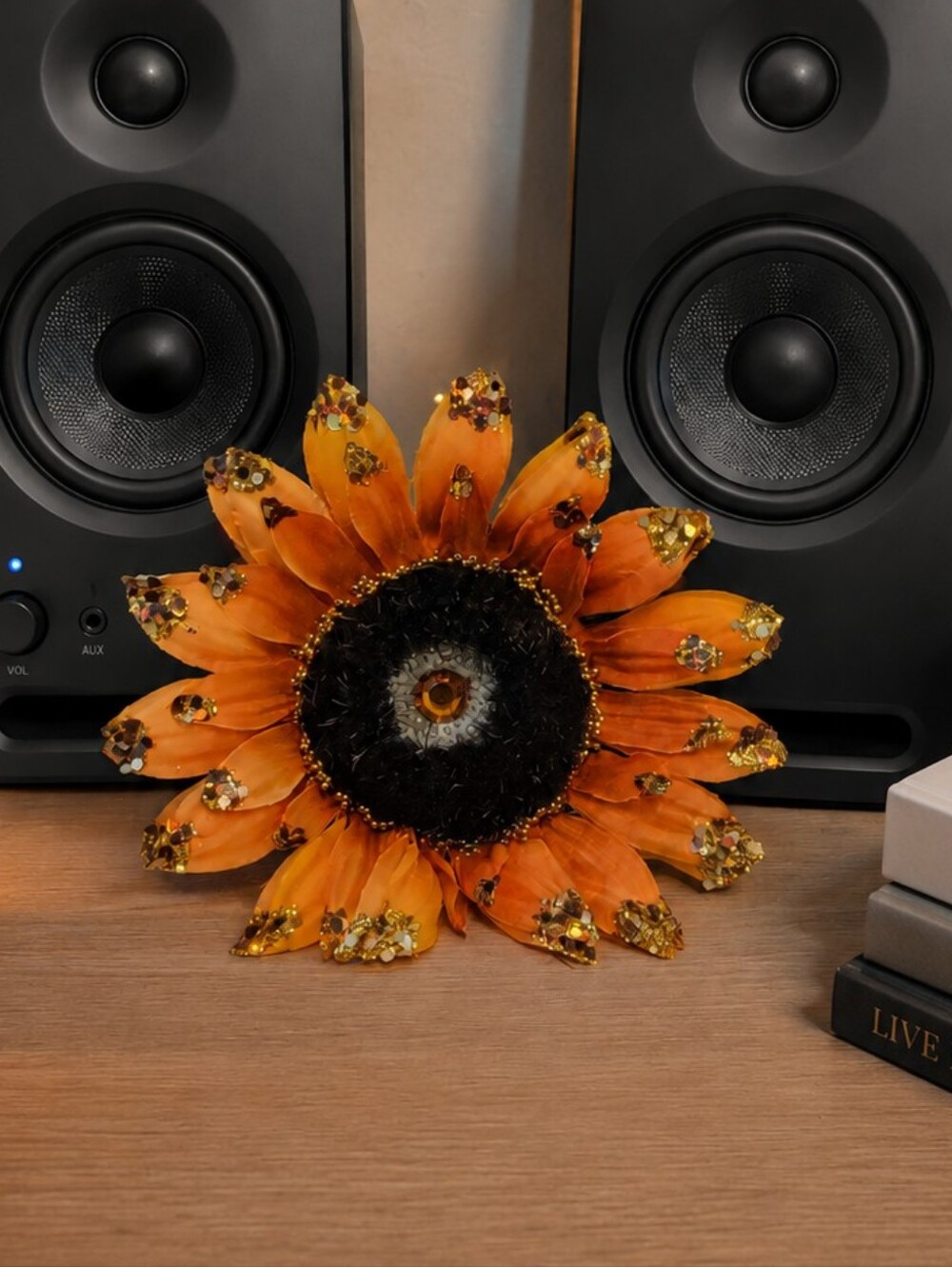 Orange Sunflower clip autumn fall decor Accent Sparkle Artificial Gold Glitter